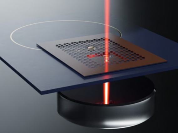 Artist's rendering of the device: a chip-scale microwave-to-optical "quantum link."